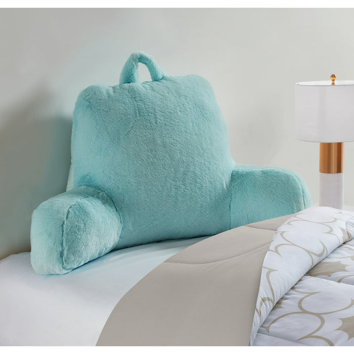 Mainstays Faux Fur Plush Backrest Pillow, Specialty Size, Aqua - open_box