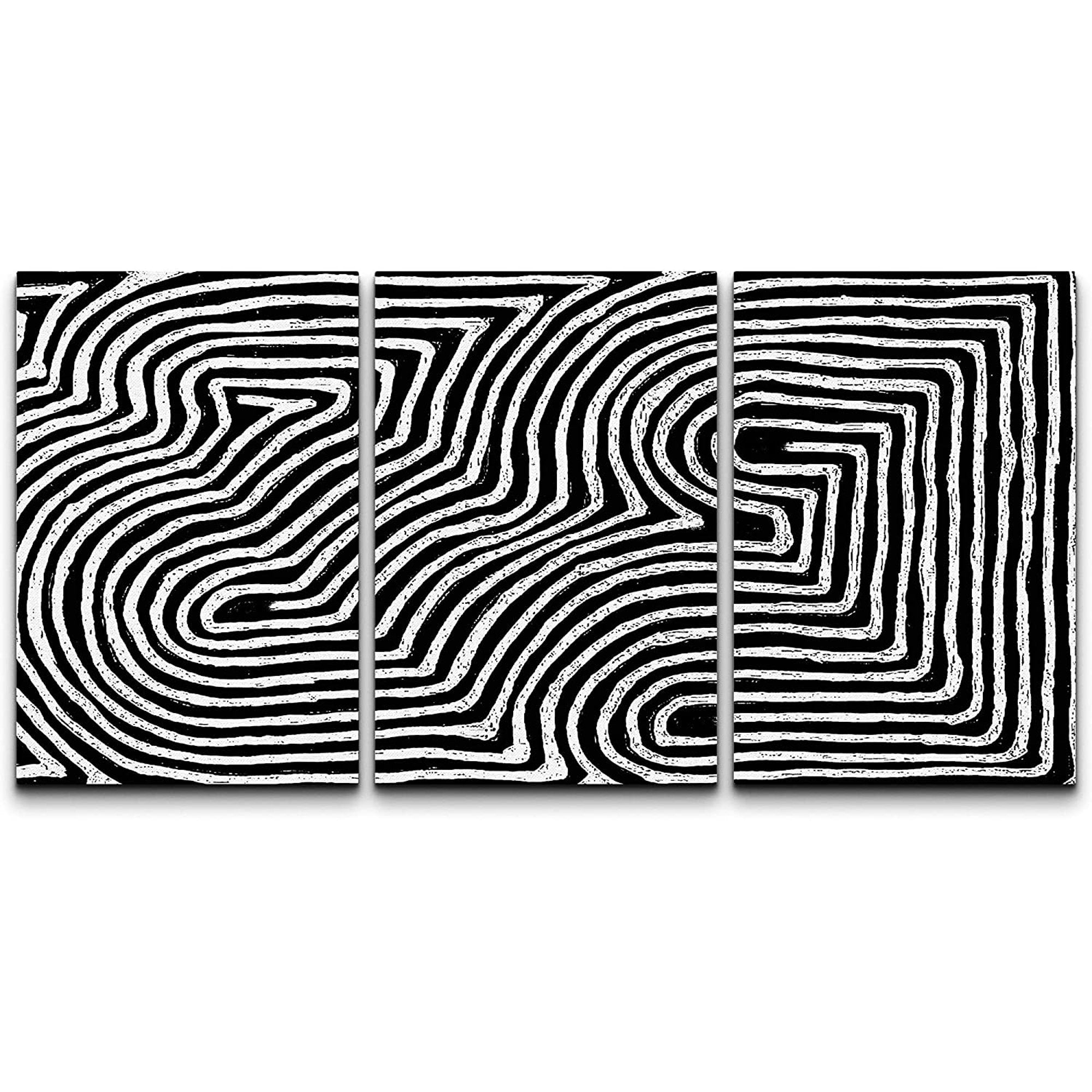 PixonSign Canvas Print Wall Art Set Smooth and Bumpy Line Pattern Geometric Shapes Illustrations Modern Art Contemporary Edgy Dark Black and White for Living Room, Bedroom, Office - 16