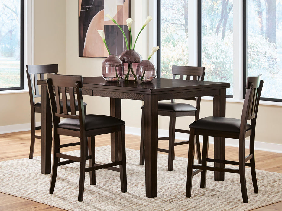 Haddigan Dark Brown Haddigan Counter Height Dining Table and 4 Barstools
