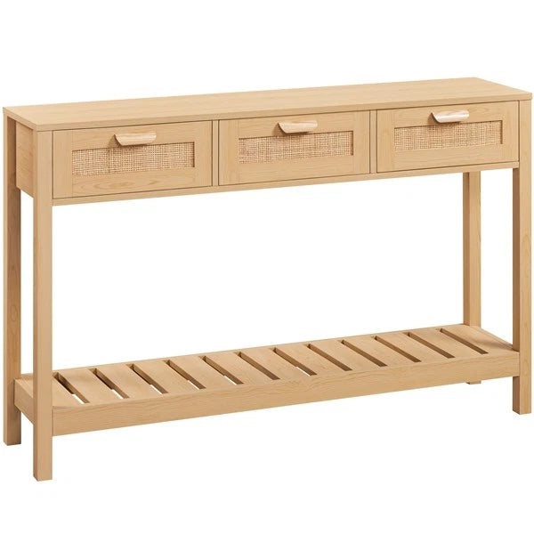 3-drawer Rattan-dotted Console Table with Bottom Shelf Light Brown - new