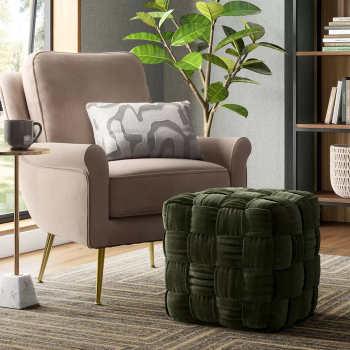 Square Woven Pouf Ottoman Green Velvet - Threshold - new