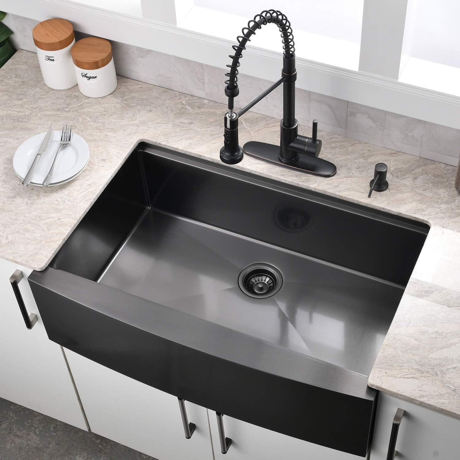 33 Inch Farmhouse Kitchen Sink Workstation Black - VOKIM 33x22 Apron Front Workstation Farmhouse Sink Stainless Steel 16 Gauge Single Bowl Gunmetal Matte Black Farm Sink - new