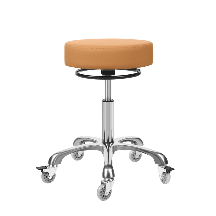 McDooFly Round Rolling Stools with Wheels Adjustable Swivel Stool 400 lbs Heavy Duty Rolling Stool Seat Cushion Leather Desk Stool for Kitchen Counter Shop Salon Spa Medical Garage(Camel). - open_box