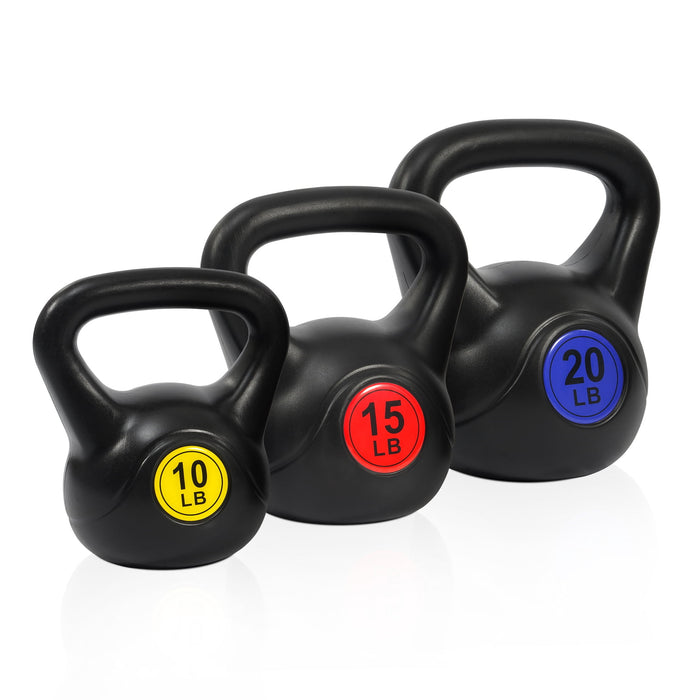 BalanceFrom Wide Grip Kettlebell Exercise Fitness Weight Set, 3-Pieces: 10lb, 15lb and 20lb Kettlebells - new