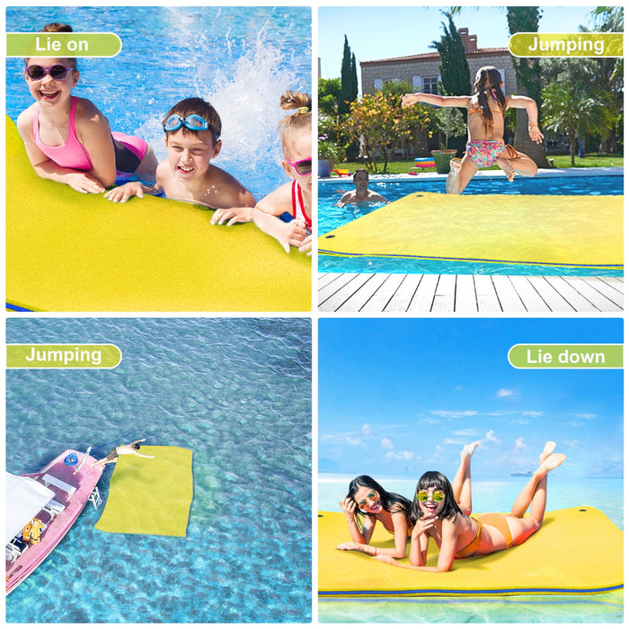HALLOLURE 9X6FT Floating Water Pad Mat 3-Layer XPE Foam Roll-Up Floating Island for Pool Lake Ocean Boat Beach, Weight Capacity 310 lbs - new