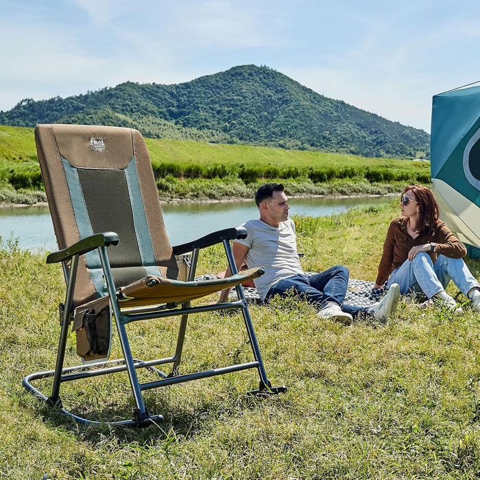 TIMBER RIDGE Foldable Padded Rocking Chair for Outdoor, High Back and Heavy Duty, Portable for Camping, Patio, Lawn, Garden, Yard or Balcony, Supports 300lbs (Brown) - open_box