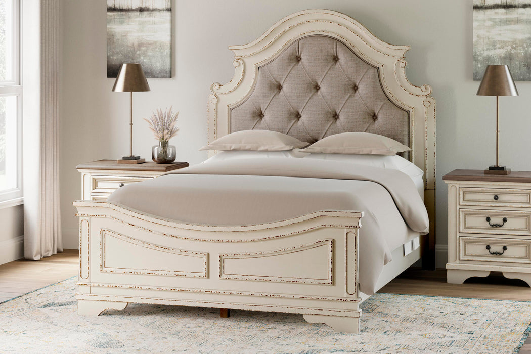 Realyn Chipped White Realyn Queen Upholstered Panel Bed - Brand New