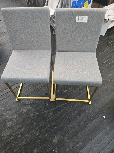 Set of 2 Highback Fuji Dining Chairs: Upholstered, Gold Frame, Light Gray - LumiSource - new