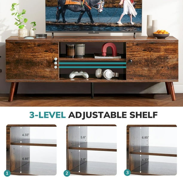 Simenmax TV Stand for 55 60 inch TV, Modern Mid Century Entertainment Center with Storage, Brown - new