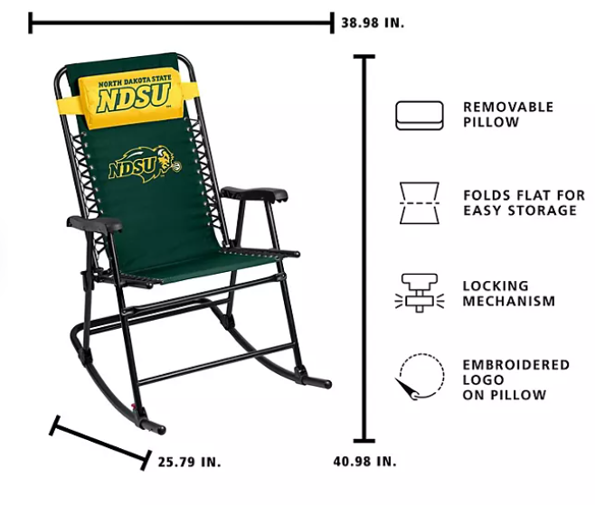 Logo Brands North Dakota State Bison Bungee Rocker - new