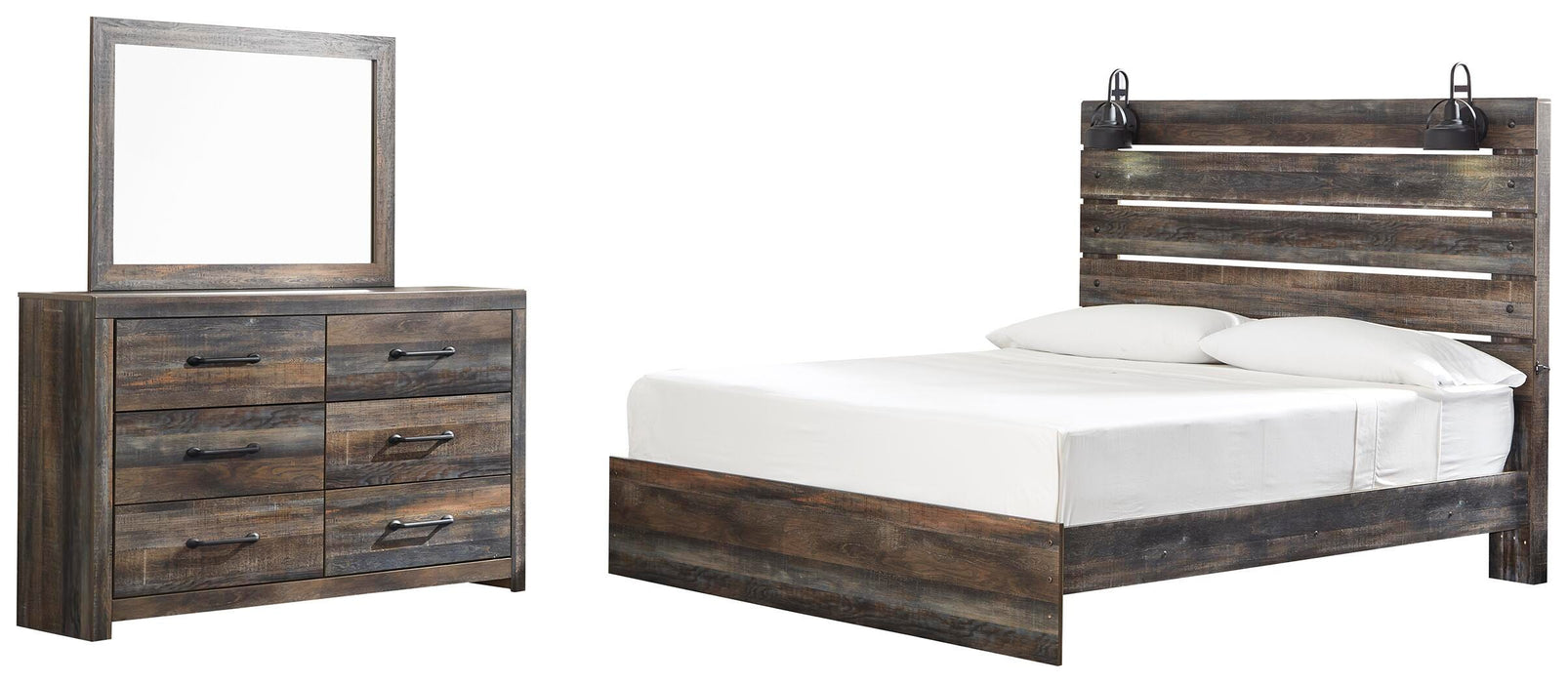 Drystan Multi Drystan King Panel Bed with Mirrored Dresser