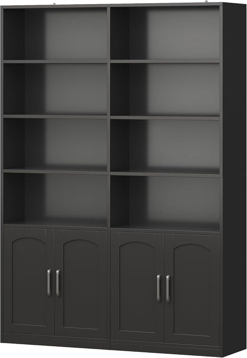 FACBOTALL Bookshelf and Bookcase with Doors, 6 Tier Double Wide Large Bookshelves, Open Display Shelves, 73'' Tall Bookshelf with Storage Cabinets for Home Office, Living Room, Library, Black - new