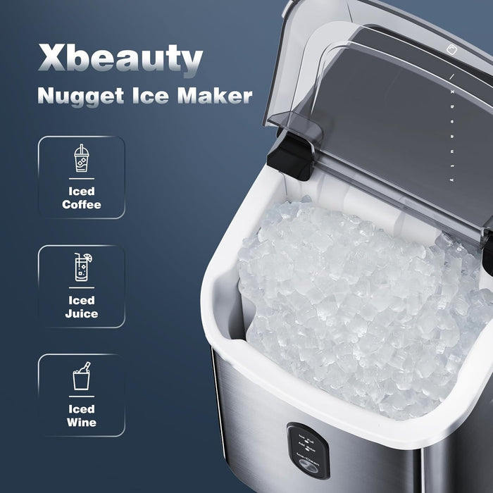 Xbeauty Nugget Ice Maker-Nugget Ice Maker Countertop Up to 35lbs of Ice a Day with Self-Cleaning,Removable Ice Basket&Scoop for Home/Kitchen/Office/Party - new
