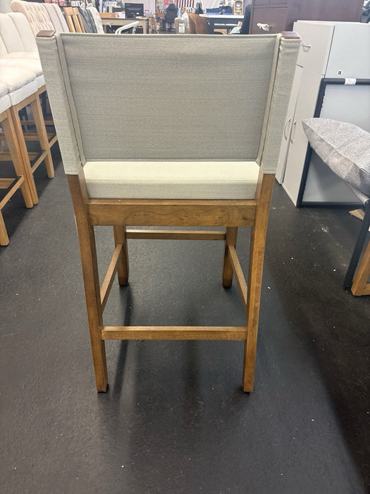 Nathan James Linus Modern Upholstered Counter Height Bar Stool with Back and Solid Rubberwood Legs in a Dark Brown Wood, Natural Light Grey/Brown, - new