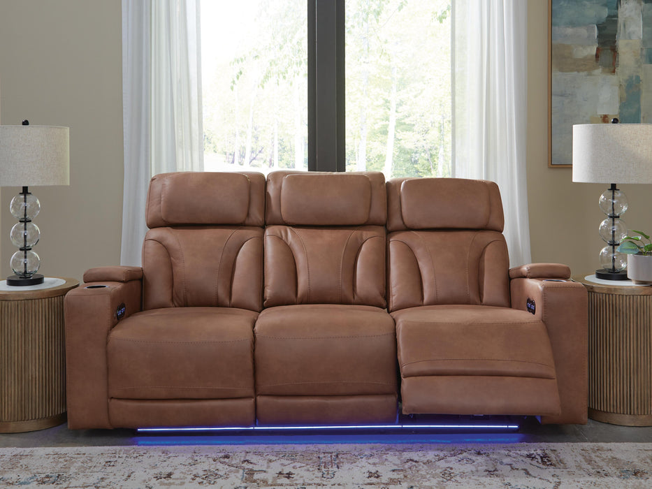 Point Clear Caramel PWR REC Sofa with ADJ Headrest