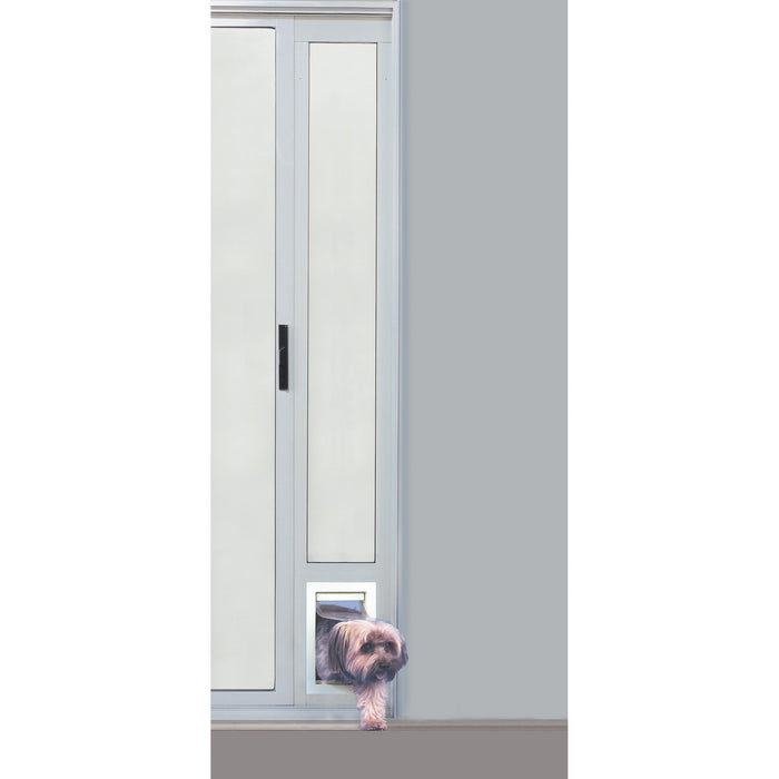 Ideal Pet Products Aluminum Pet Patio Door, Adjustable Height 77-5/8” To 80-3/8”, 5" x 7" Flap Size, White - open_box