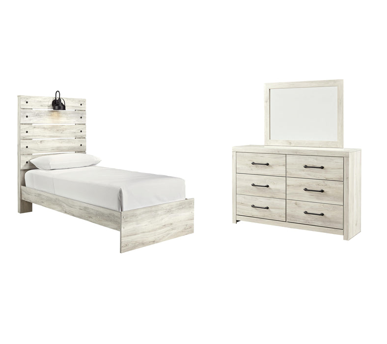 Cambeck Whitewash Cambeck Twin Panel Bed with Mirrored Dresser