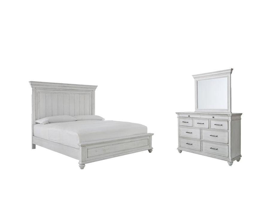 Kanwyn Whitewash Kanwyn King Panel Bed with Mirrored Dresser