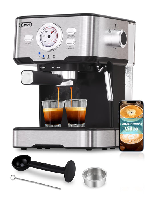 Gevi Espresso Machine 15 Bar Pump Pressure, Cappuccino Coffee Maker with Milk Foaming Steam Wand for Latte, Mocha, Cappuccino, 1.5L Water Tank, 1100W, Black silver 4 - new