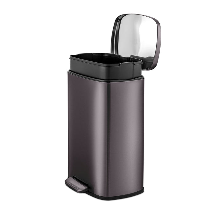 Qualiazero 13.2 Gallon Trash Can, Rectangular Step On Kitchen Trash Can, Black Stainless Steel - display_model