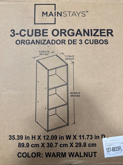 Mainstays 3 Cube Storage Organizer, Warm Walnut - new