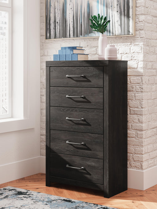 Delmorta Dark Gray Five Drawer Chest