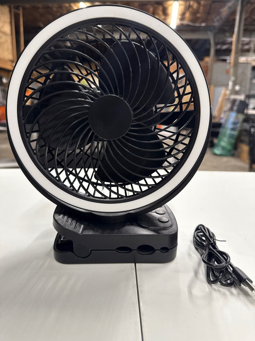 Mainstay 7 "Rechargeable USB Clip and Table Fan with LED Black - new