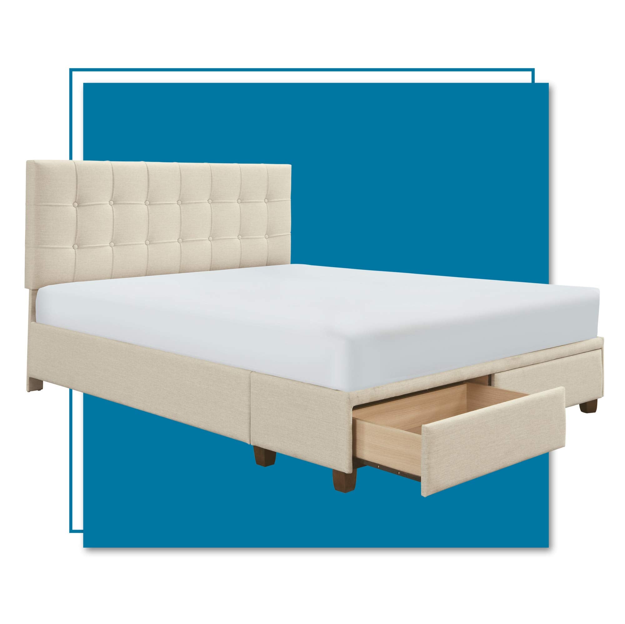 ClickDecor Edmond Bed Frame with Storage, Modern Adjustable Height Headboard, Soft Fabric Upholstery, Queen Size, Beige - open_box