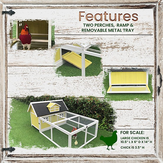 Hanover Outdoor Elevated Wooden Chicken Coop with Ramp, 3 Chicken Capacity, Large Wire Mesh Run, Waterproof Roof, Removable Tray - new