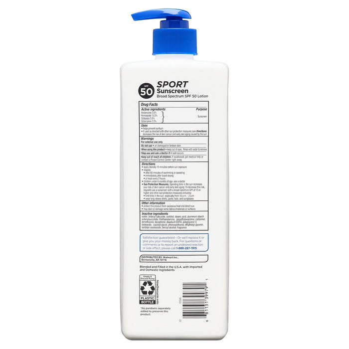 Equate Sport Broad Spectrum SPF-50 Sunscreen Lotion, 32 fl oz (Value Size) - new