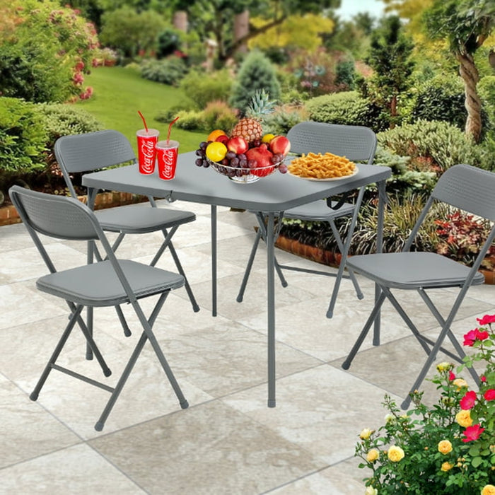 Mainstays 5 Piece Resin Card Folding Table and Four Folding Chairs Set, Gray - new