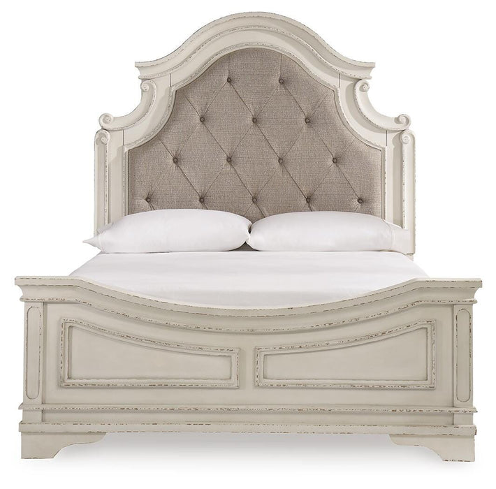 Realyn Chipped White Realyn Queen Upholstered Panel Bed - Brand New