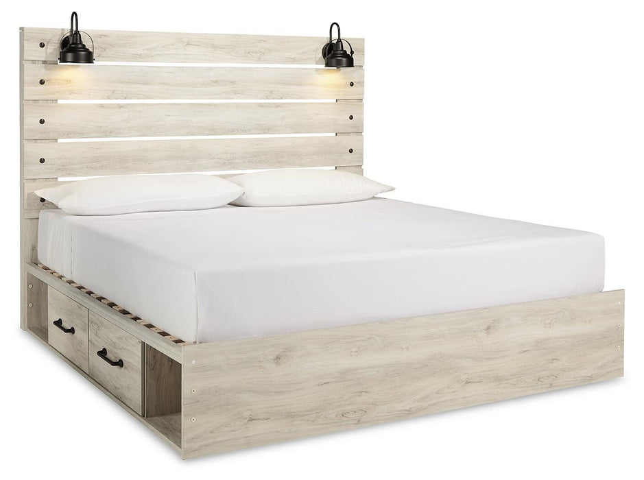 Cambeck Whitewash Cambeck King Panel Bed with 2 Storage Drawers