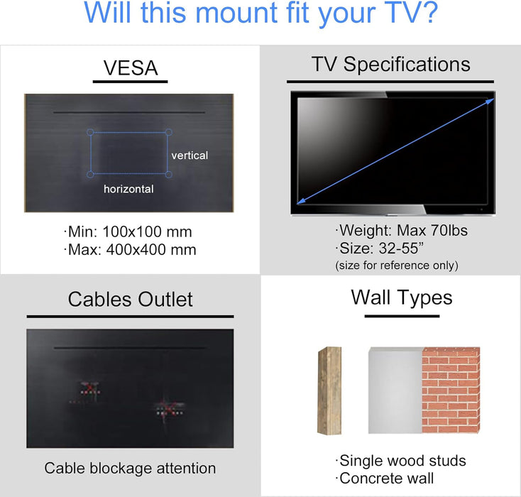 Suptek Adjustable TV Wall Mount Swivel and Tilt TV Arm Bracket for Most 32-55 inch LED, LCD Monitor and Plasma TVs up to 70lbs VESA up to 400x400mm (MAFD-L400) - open_box