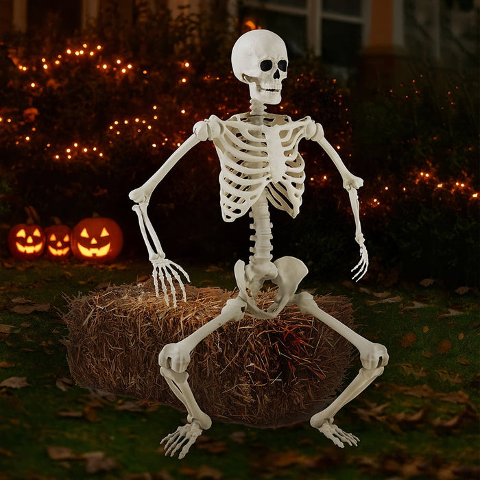 5ft White Poseable Skeleton Decoration, Halloween Outdoor Decor, by Way To Celebrate - new