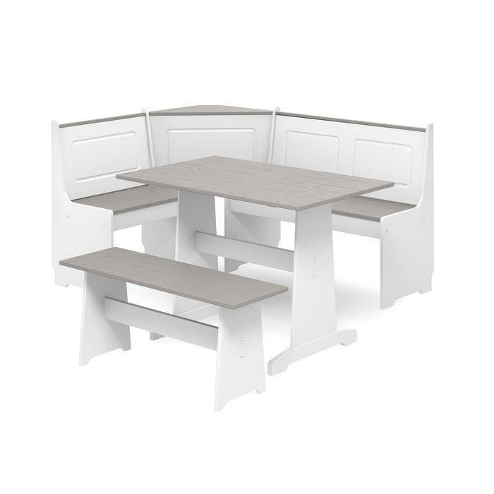 Linon Ardmore Indoor Farmhouse Corner Dining Breakfast Nook with Table and Storage, Seats 5, White/Gray - new
