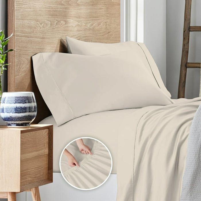 Purity Home Queen Bed Sheet Set - 100% Cotton Percale, 400 Thread Count - Cool, Crisp, Breathable & Durable 4-Piece - Ivory - new