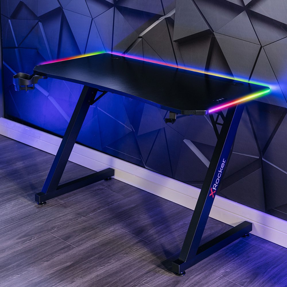 X Rocker - Cobra Gaming Desk with RGB Lighting - Black - new