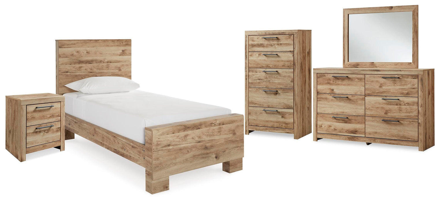 Hyanna Tan Brown Hyanna Twin Panel Bed, Dresser, Mirror, Chest and Nightstand