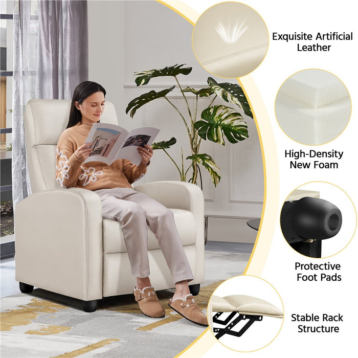 Yaheetech Adjustable PU Leather Recliner Chair with Pocket Spring, Beige - new