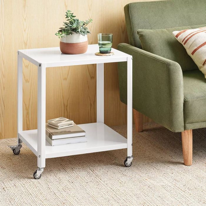 Metal Accent Rolling Side Table Chalk White - Room Essentials