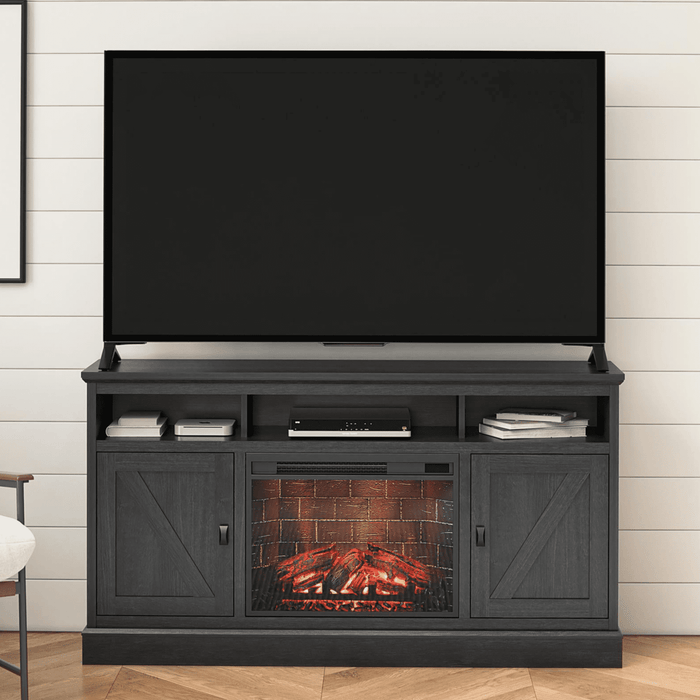 Ameriwood Home Ashton Lane Electric Fireplace TV Stand for TVs up to 65, Black Oak - open_box