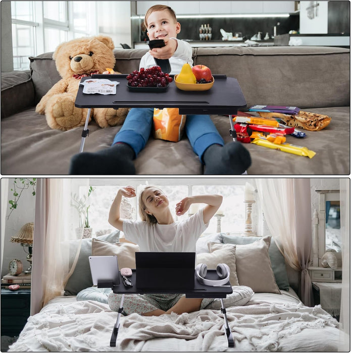 PATIKIL Laptop Bed Tray Table, 22.8"x14.6", Foldable Lap Desk with Drawer, Adjustable Bed Desk for Laptop Bed Working, Eating, Writing, Gaming, Drawing, Grey - new