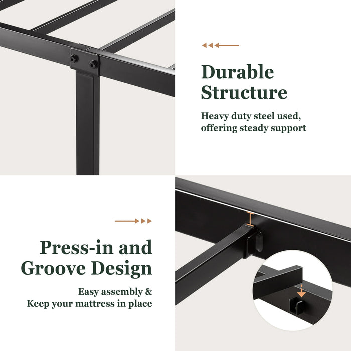 Amolife Twin Size Metal Bed Frame with Upholstered Headboard, Dark Gray - new