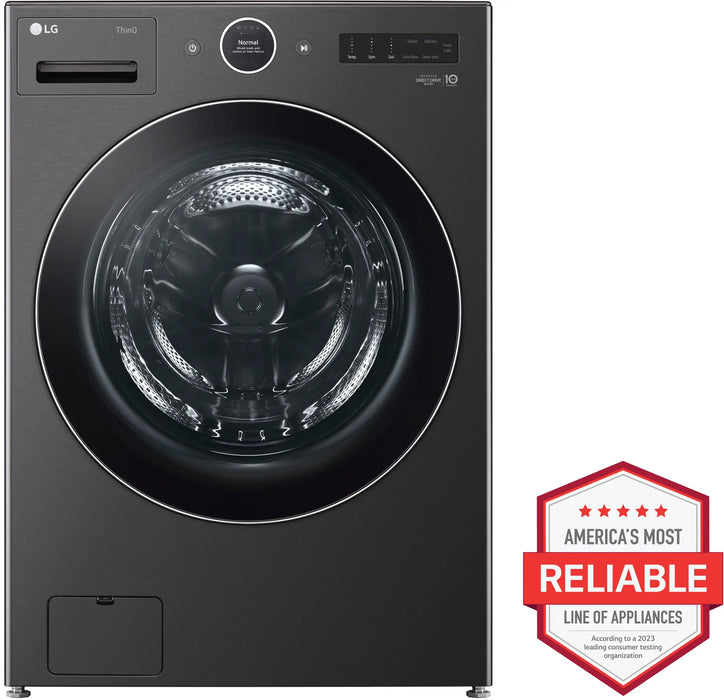 LG - 5.0 Cu. Ft. High-Efficiency Stackable Smart Front Load Washer with Steam and TurboWash 360 - Black Steel - new