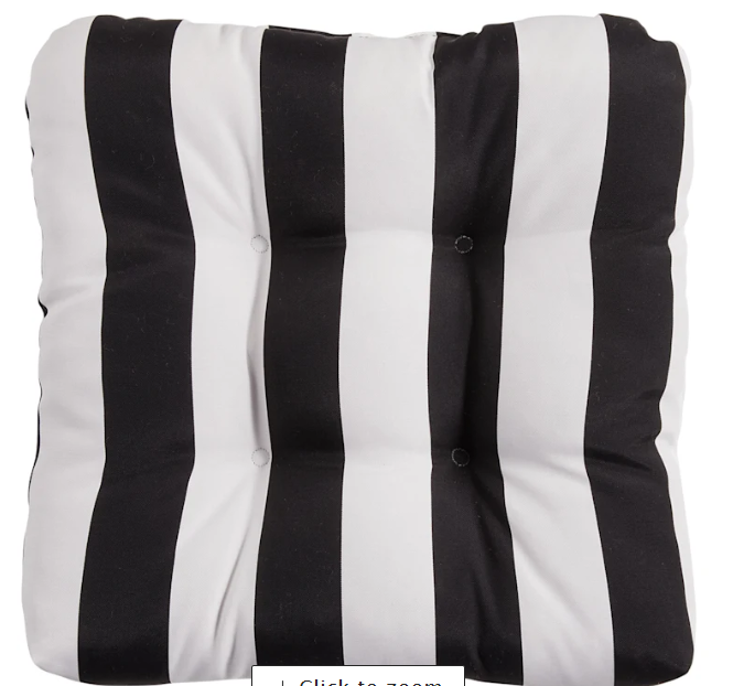 Providence Black Awning Stripe Outdoor Wicker Seat Cushion - open_box