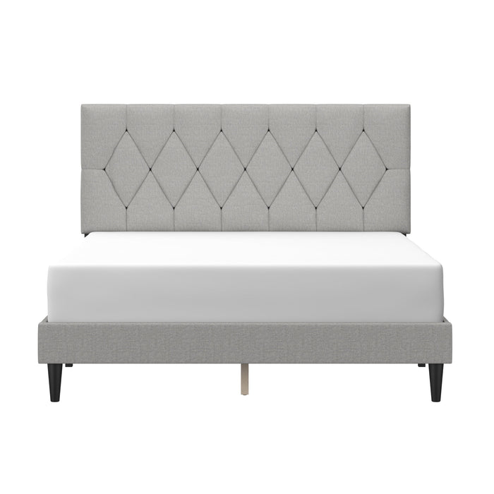 Mainstays Hillside Diamond Tufted Upholstered Queen Platform Bed, Gray - use_like_new