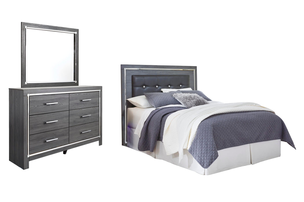 Lodanna Gray Lodanna Queen/Full Upholstered Panel Headboard Bed with Mirrored Dresser