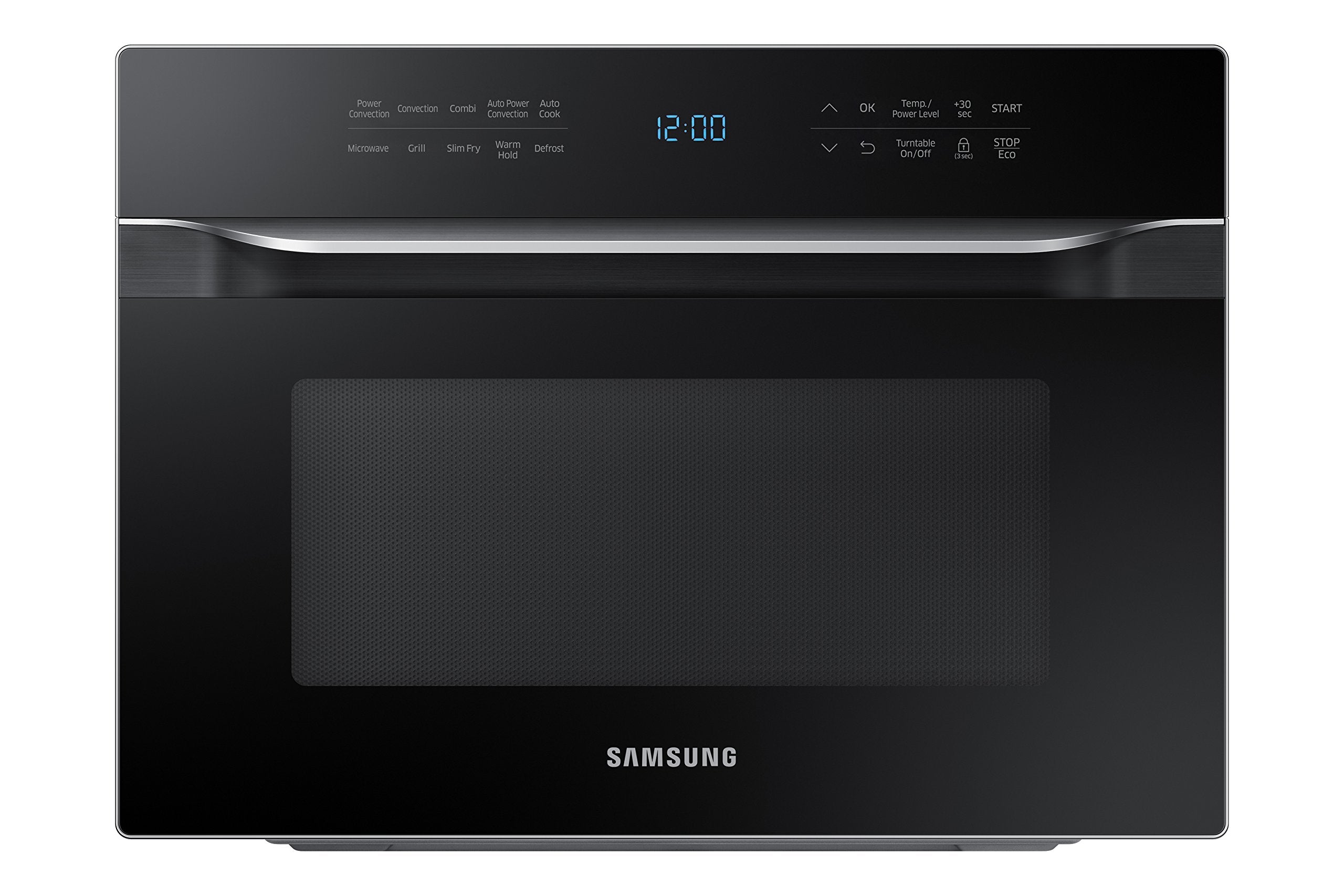 SAMSUNG 1.2 Cu Ft PowerGrill Duo Countertop Microwave Oven w/ Power Convection, Ceramic Enamel Interior, Built-In Capability, 900 Watt, MC12J8035CT/AA, Fingerprint Resistant Stainless Steel, Black - display_model