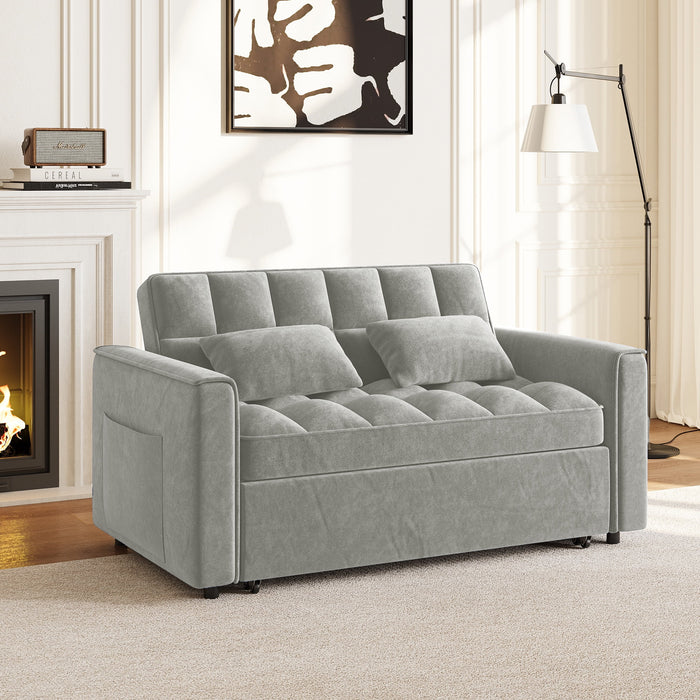 Rophefx 3-in-1 Pull Out Sofa Bed, Futon Sofa, Convertible Velvet Sleeper Chair Bed for Living Room, Light Grey - new